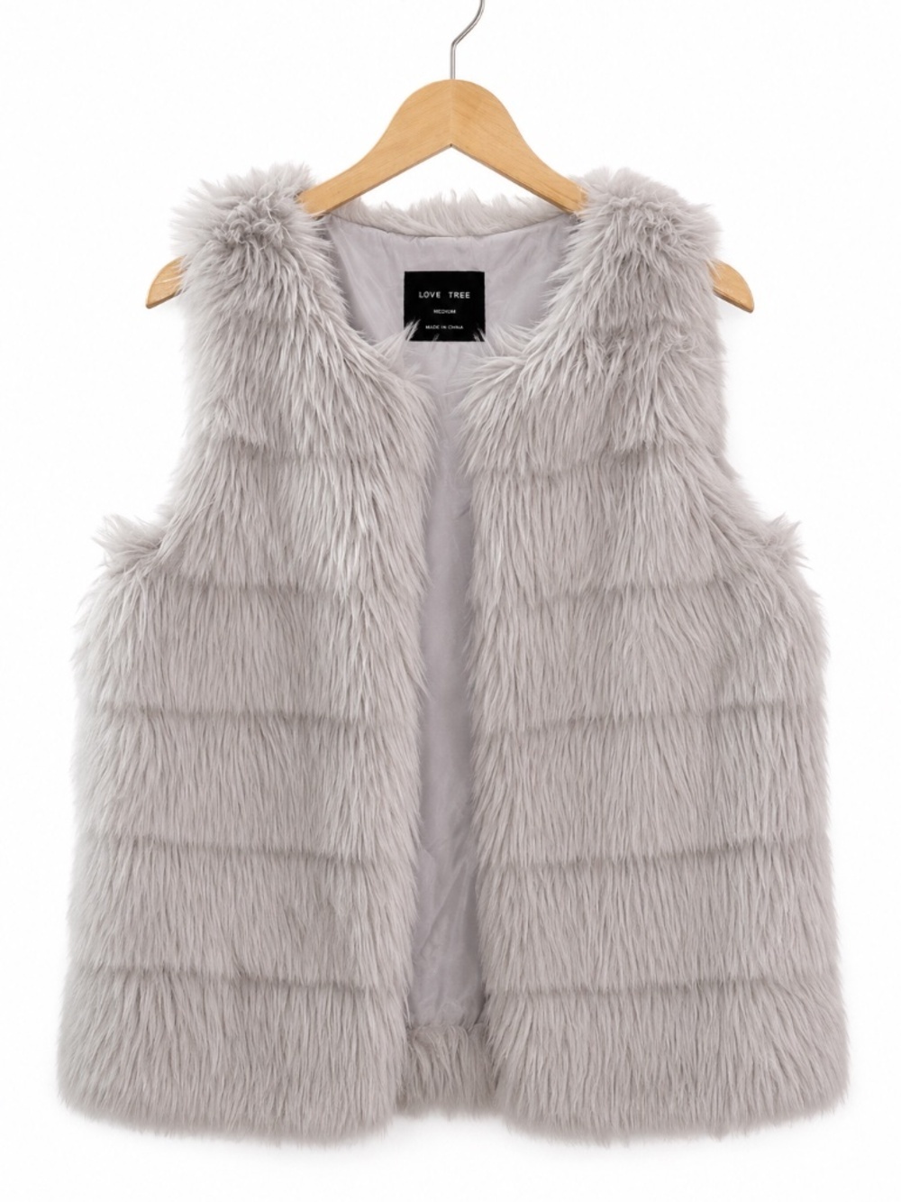Love Tree Faux Fur Open Front Vest Layered Basic Plush Cozy Chic Winter M